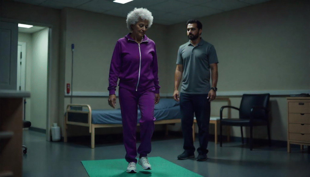 OT for adults Adult woman working on balance during occupational therapy.