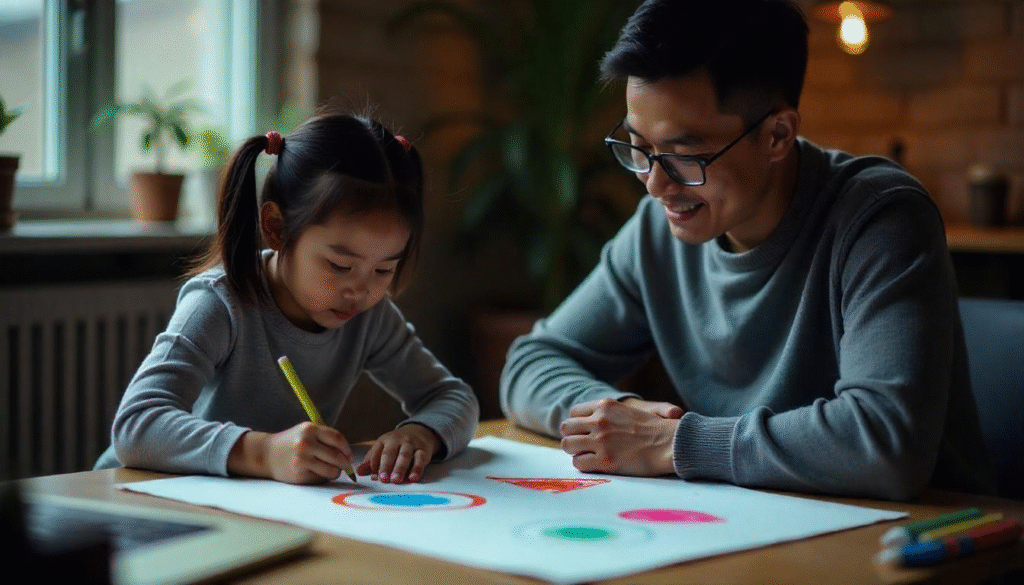 occupational therapy for children Child participating in an occupational therapy visual-motor assessment by drawing shapes.