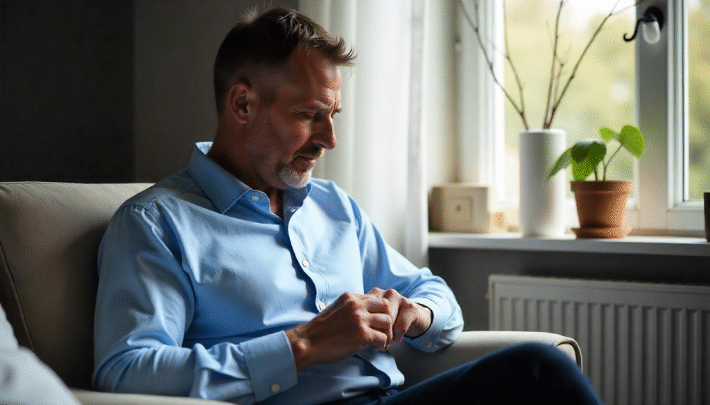 occupational therapy process Adult man practicing daily living skills in therapy.
