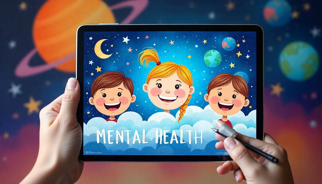 Children’s artwork featuring positive mental health messages.